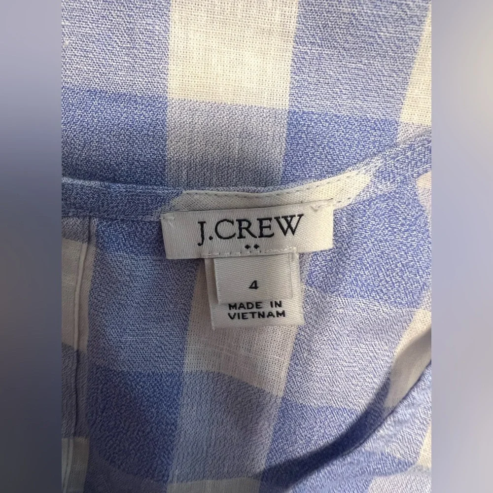 J.Crew Periwinkle White Gingham Sleeveless Tie Hem Blouse Women Size 4 Preppy